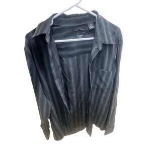 Haggar Mens Luxury Microfiber Striped Black Long Sleeve Button-Up Shirt L